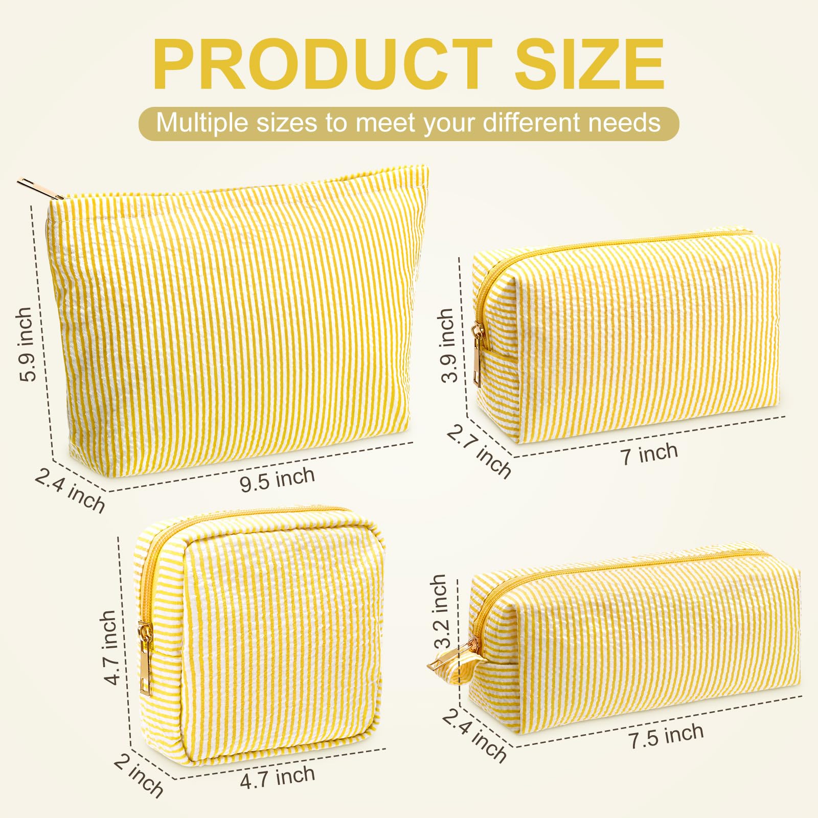 Sanwuta 4-Piece Seersucker Cosmetic Bag and Travel Pouch Set