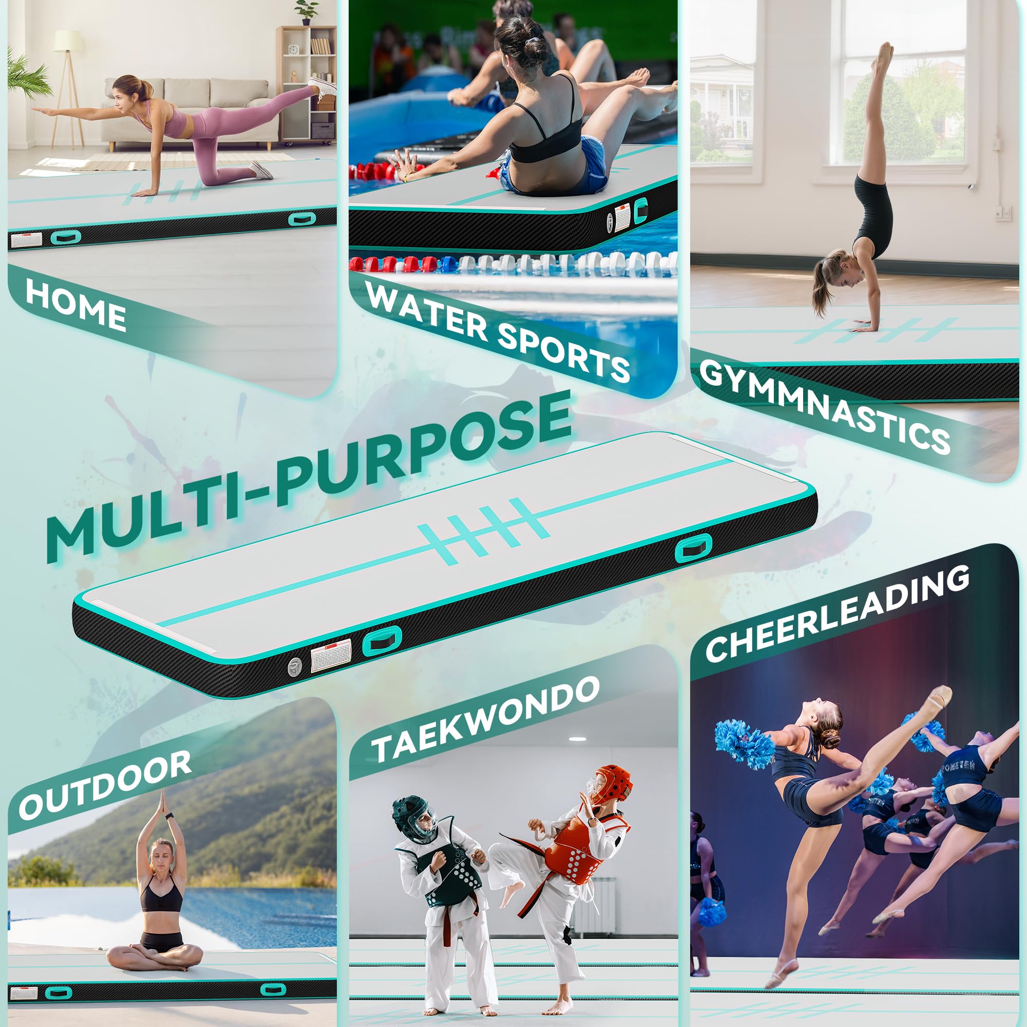 TAUS 3M/4M Air Matte Track,Tumbling Mat/bordo in fibra di carbonio con pompa ad aria elettrica, 10 cm di altezza, tappetino gonfiabile, per allenamento/tumbling/yoga/fitness