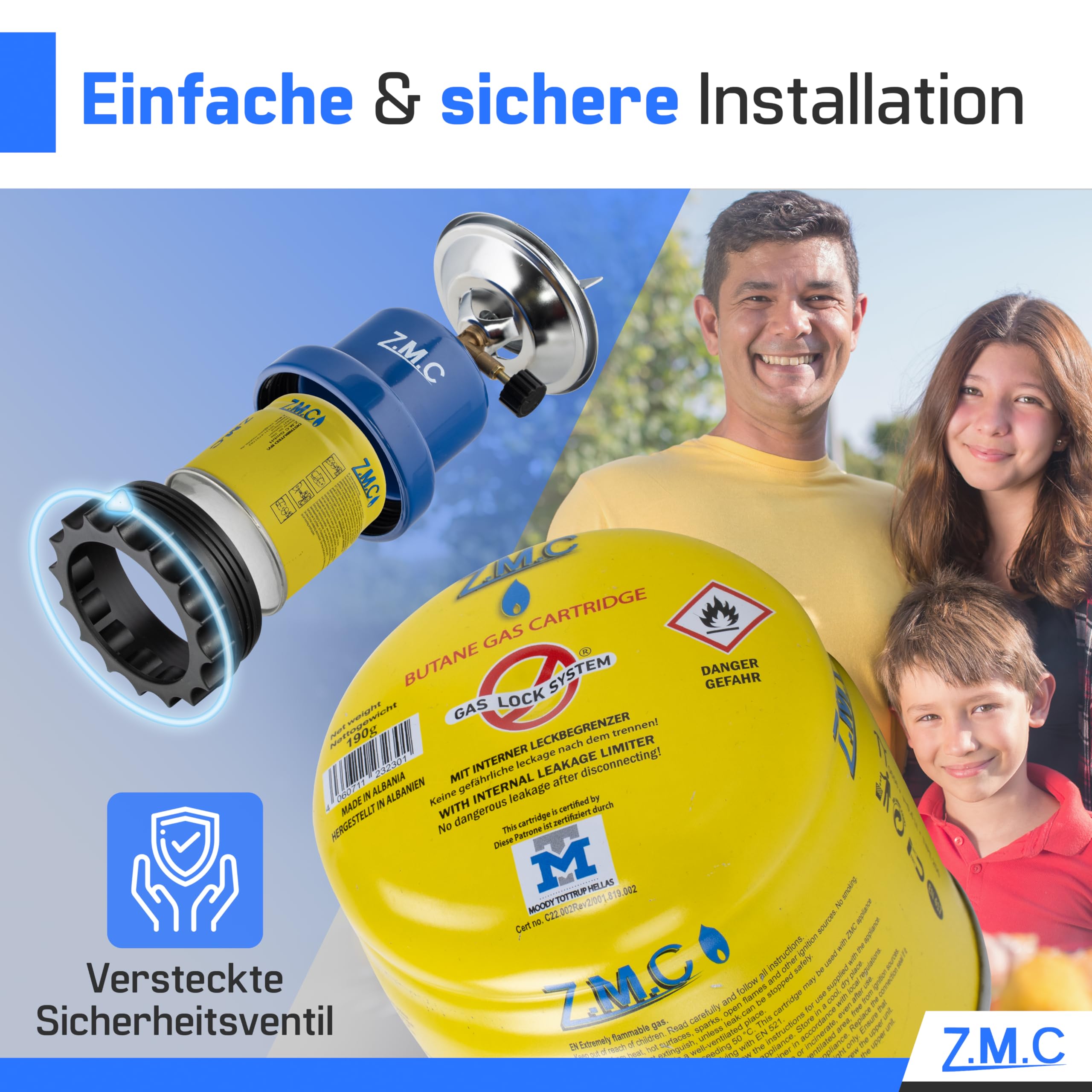 Z.M.C 24x 190g 400 ML Butane Cartouche de Perçage Gas Stechgaskartusche Gaz avec Soupape Sécurité pour Cuisinière à Brûleur Camping Bec Bunsen Soudage EN417