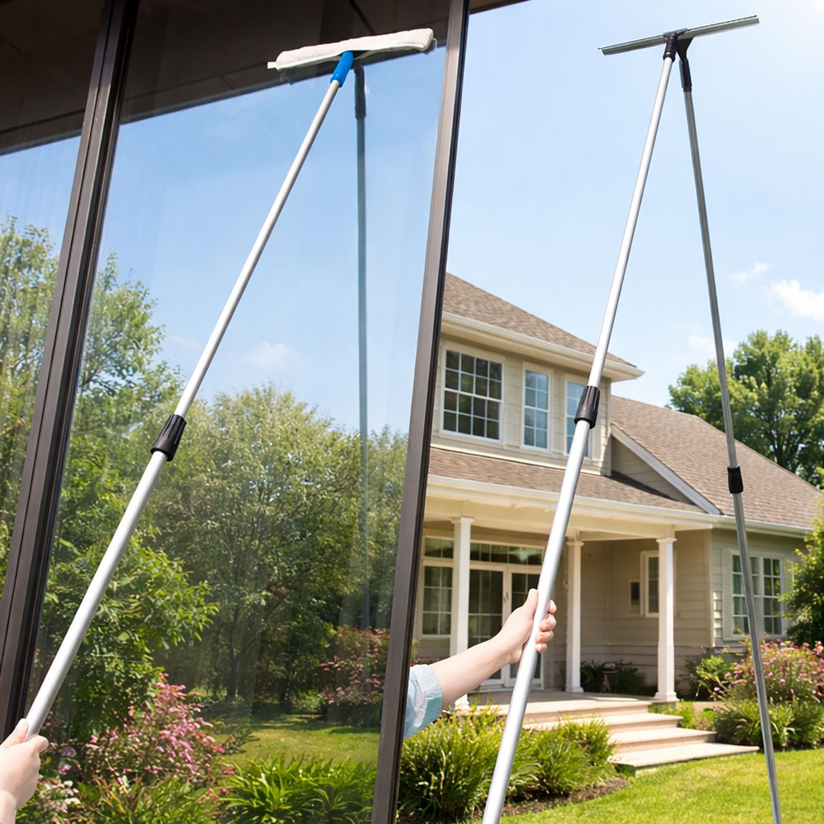 Limpiacristales profesional con mango largo y estropajo, herramienta de limpieza de 8 m para ventanas altas, equipo eficiente de limpieza de cristales para un brillo sin rayas