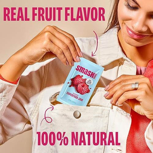 Miniatura 7 de Smash Foods Paquetes Exprimibles de Mermelada de Frambuesa 10 Porciones Individuales Natural, Keto y Sin Azúcar Añadido Untable de Fruta Vegano y