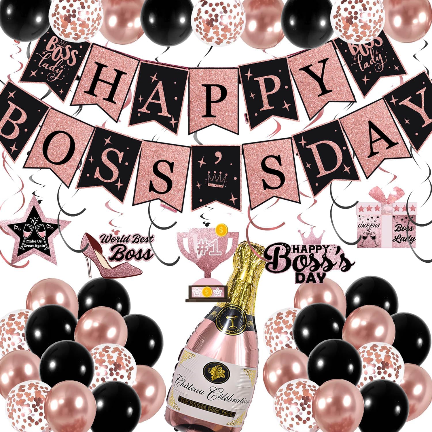 Amazon.com: Rose Gold Boss Day Decorations For Office Happy Boss Day ...