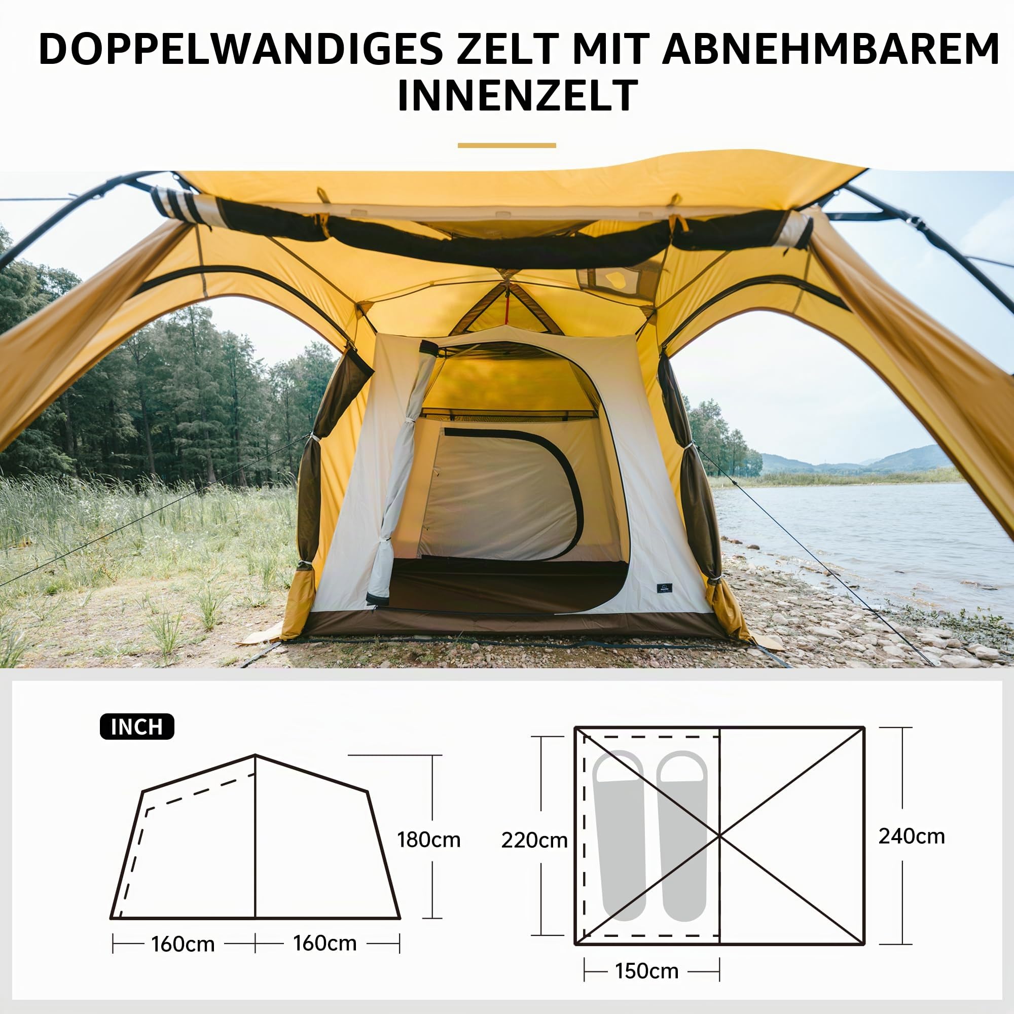 Naturehike Campingzelt 2-4 & 3-6 Personen Thermozelt Hot Tent mit Herdwagenheber PU3000mm UPF50+ mit Ofen 4 Jahreszeiten Familien Wasserdicht Vorzelt Pavillon für Rucksackreisen, Camping, Wandern
