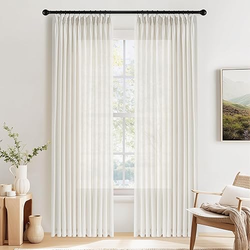 PONY DANCE Linen Pinch Pleated Curtains 84 inches Length 2 Panels Set for Living Room,Back Tab Semi Sheer Light Filtering Window Drapes with Hooks for Bedroom Sliding Glass Door,40Wx84L,Natural Linen