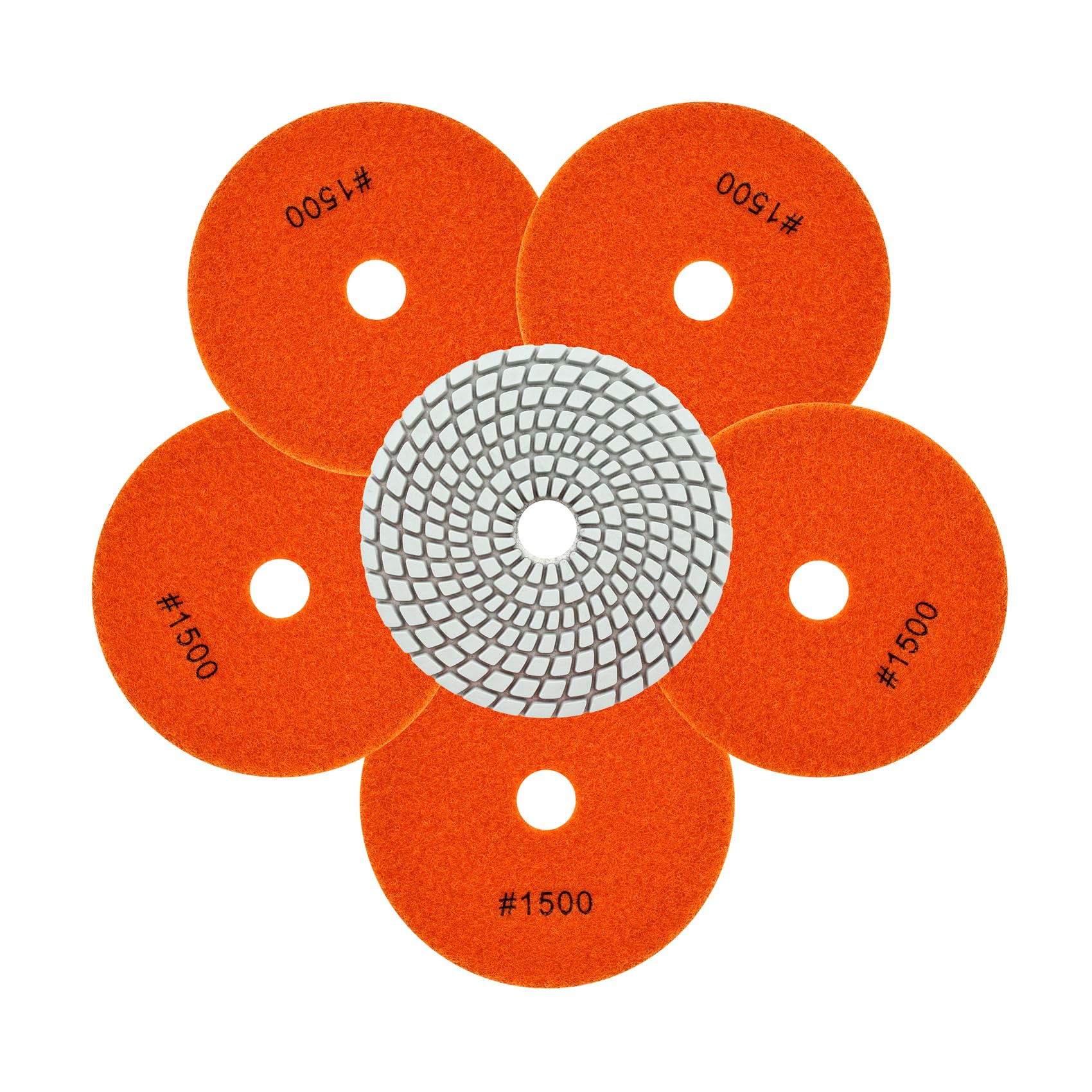 QUEFORET Diamond Polishing Pads Grit 1500-6pcs Wet Sanding Discs 100mm for Granite Marble Quartz Artificial Stone