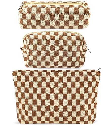 ZLFSRQ Bolsa de maquillaje a cuadros para mujer, juego de bolsa de cosméticos de gran capacidad, bolsa de maquillaje de viaje para bolso,