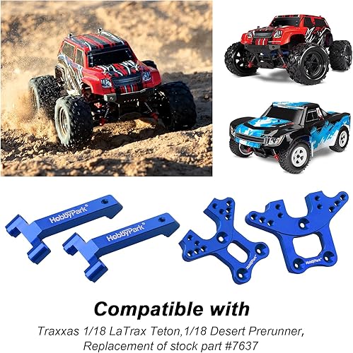 Miniatura 7 de HobbyPark Torre de choque de aluminio (delantera y trasera) y soporte de torre de choque para Traxxas 118 LaTrax Teton Desert Prerunner, piezas de