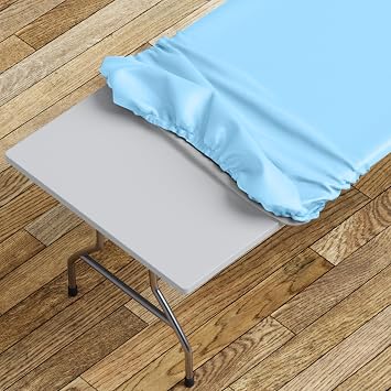 Sorfey Tablecloth -Fitted with Elastic, Vinyl with Flannel Back, Fits for Table 24"x 48" Rectangle,Water Proof, Easy to Clean, Solid Baby Blue Design
