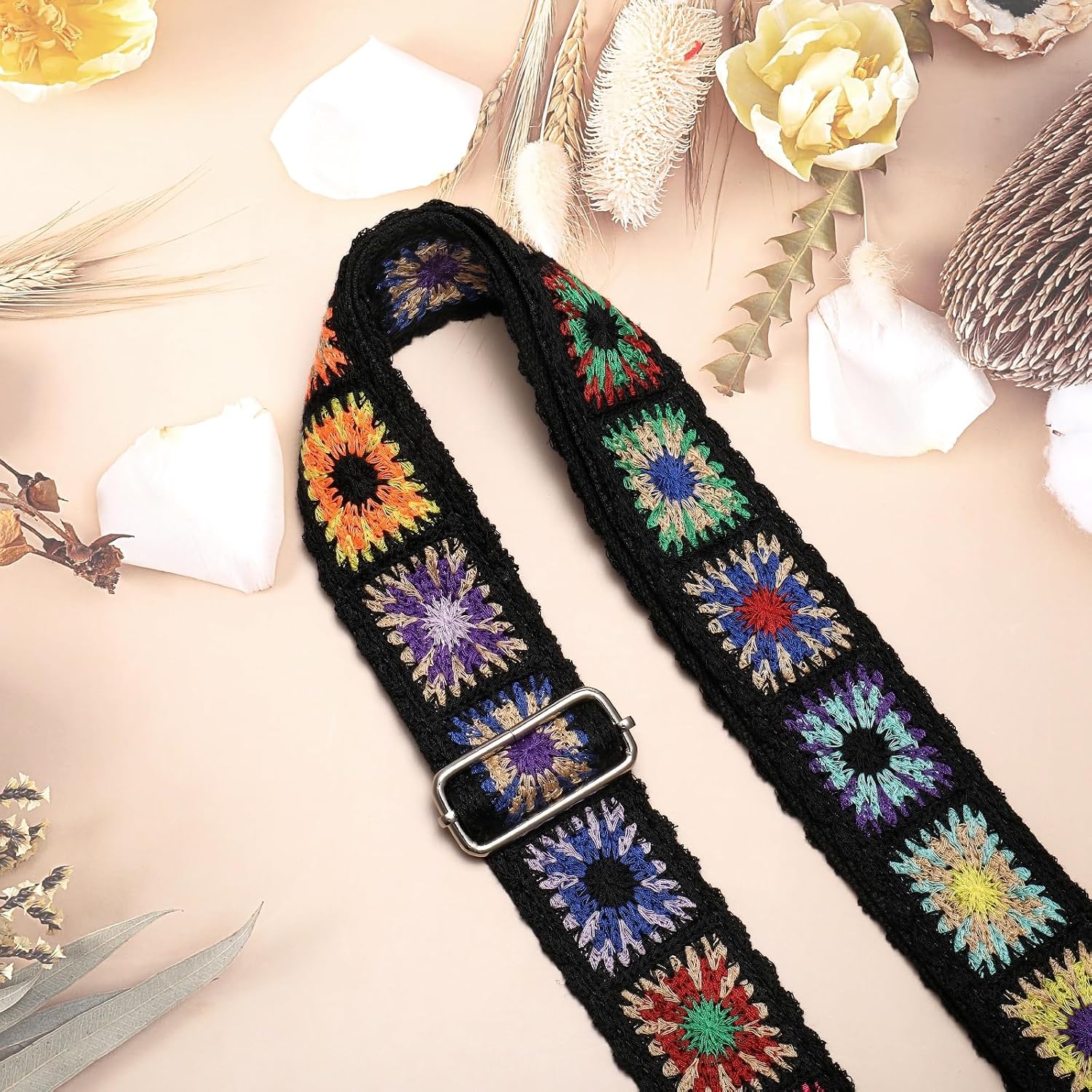 Wide Purse strap Crochet Flower replacement crossbody for Handbag