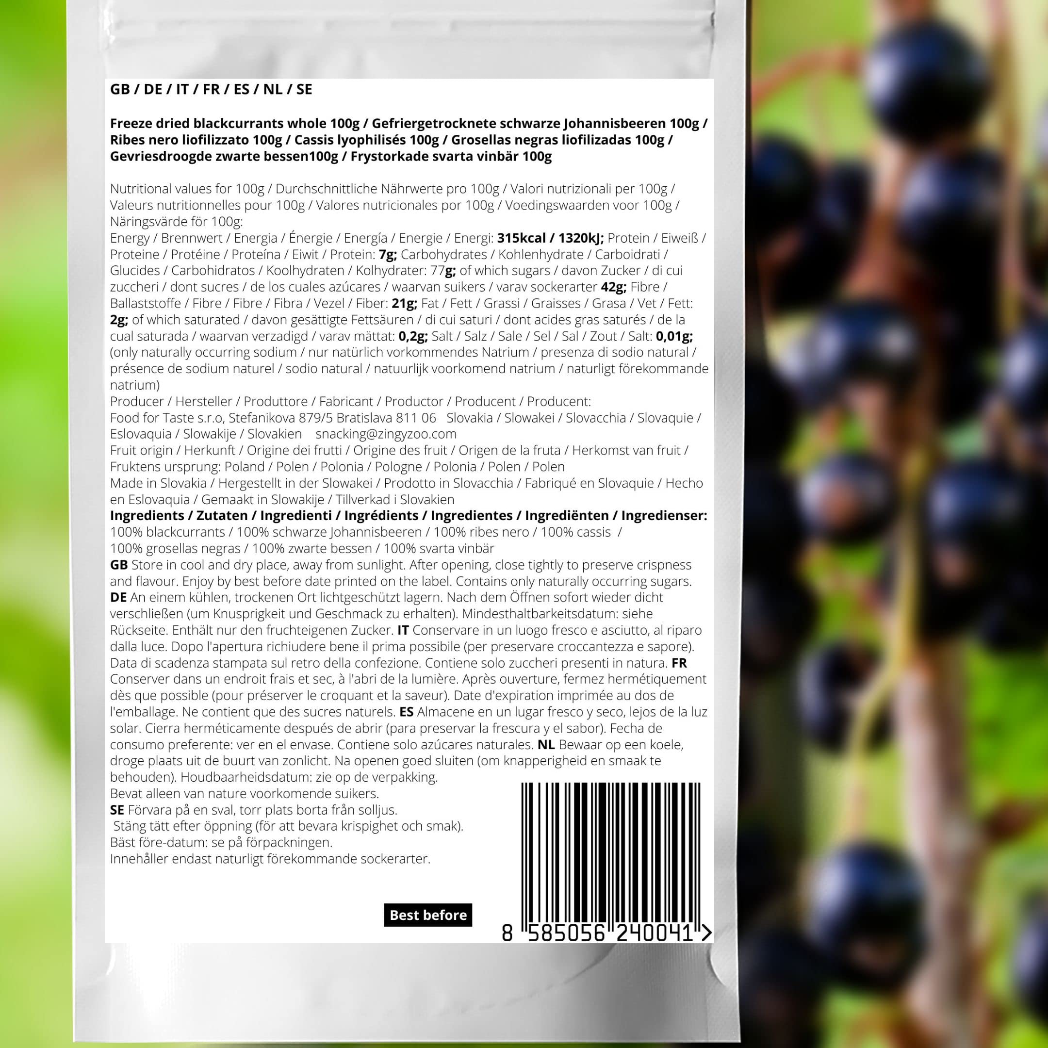 Ribes Nero Frutta Liofilizzata | 100% Natural Liofilizzati Senza Zucchero | Frutta Secca Mix Blackcurrant Freeze Dried Fruit Secchi Frutta Disidratata Ribes Pet | Fatti in Casa Polvere di Frutta Secca