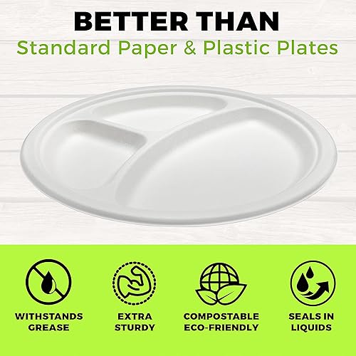 Miniatura 6 de Platos resistentes  Platos desechables de 10 pulgadas para adultos y niños  Los platos de papel de caña de azúcar ecológicos blancos son resistentes