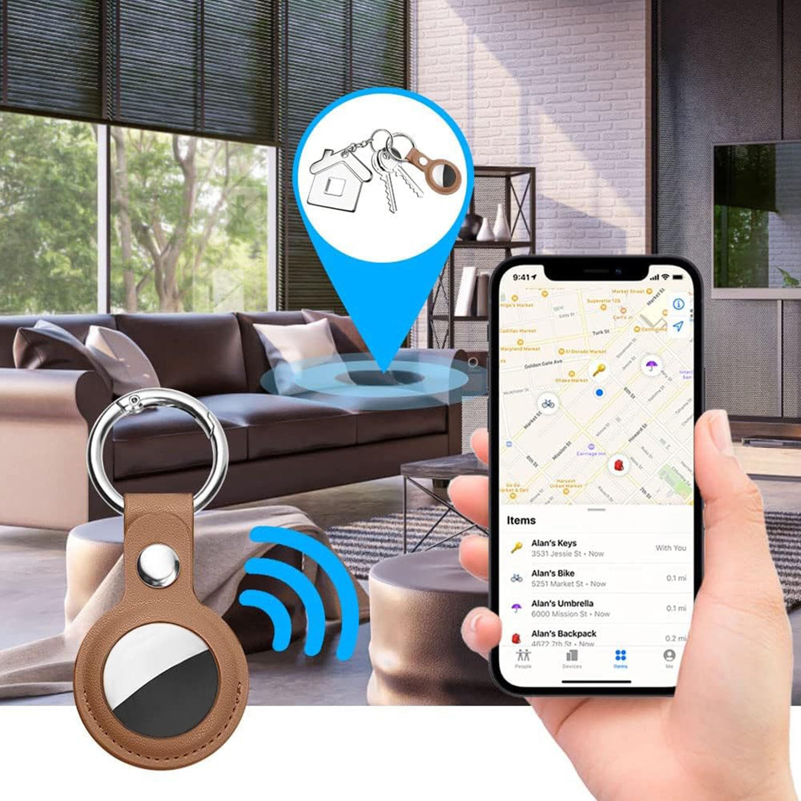 Ainiv Llavero para AirTag, 1 Pieza Llaveros para AirTag Funda Protectora, PU Localizador Portátil Antipérdida, Protectora de Cuero Funda Bluetooth Tracker Mascotas y Mochilas — view 5