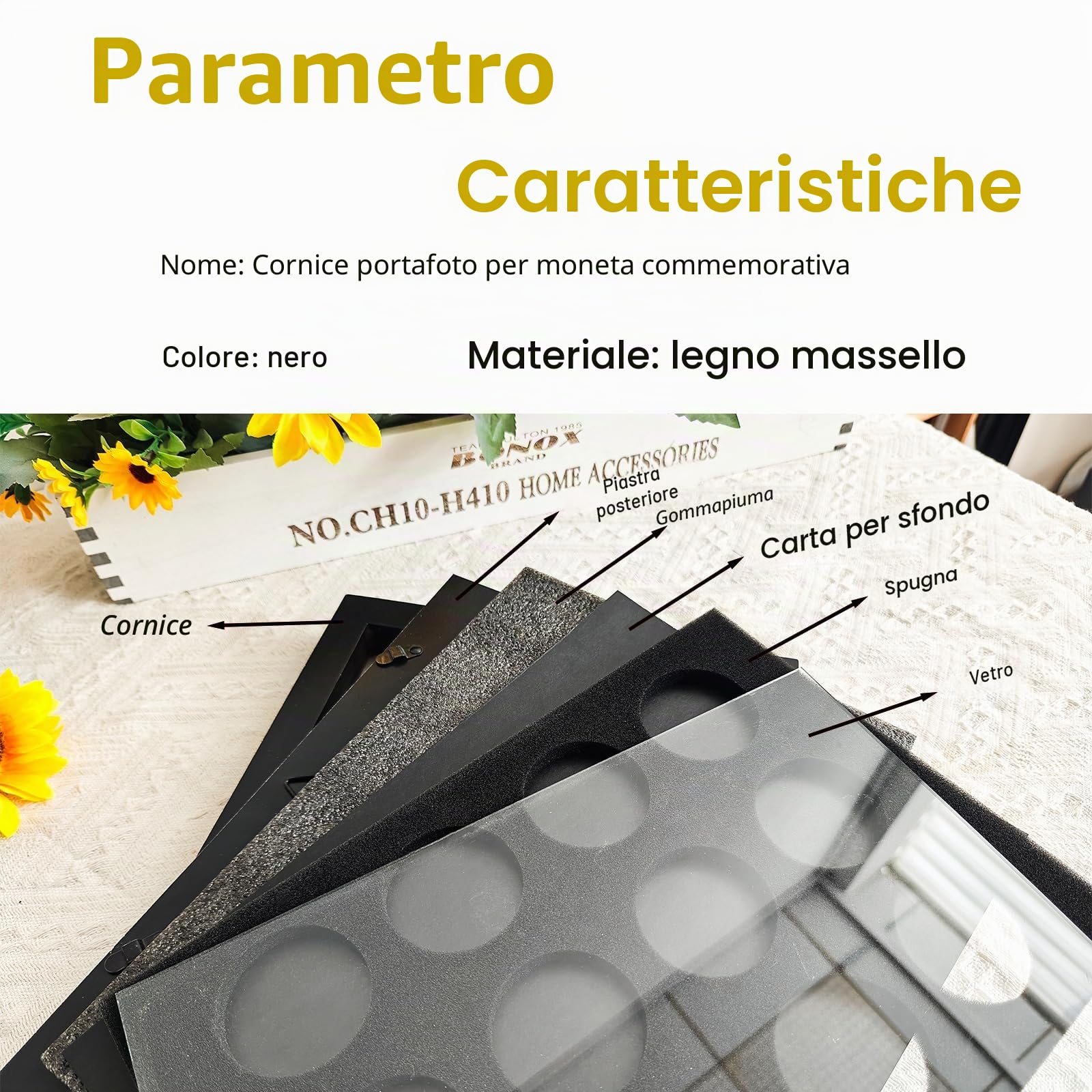 Espositore in legno per monete da casinò, espositore per 12 monete, espositore per monete militari, espositore per gettoni da casinò, cornice per monete da collezione, protezione UV al 98%, con vetro