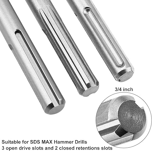 Miniatura 4 de Juego de 6 cinceles SDS Max Bits - Juego de cinceles de martillo de 3/4 pulgadas, brocas de cincel para hormigón de mampostería, brocas de cincel