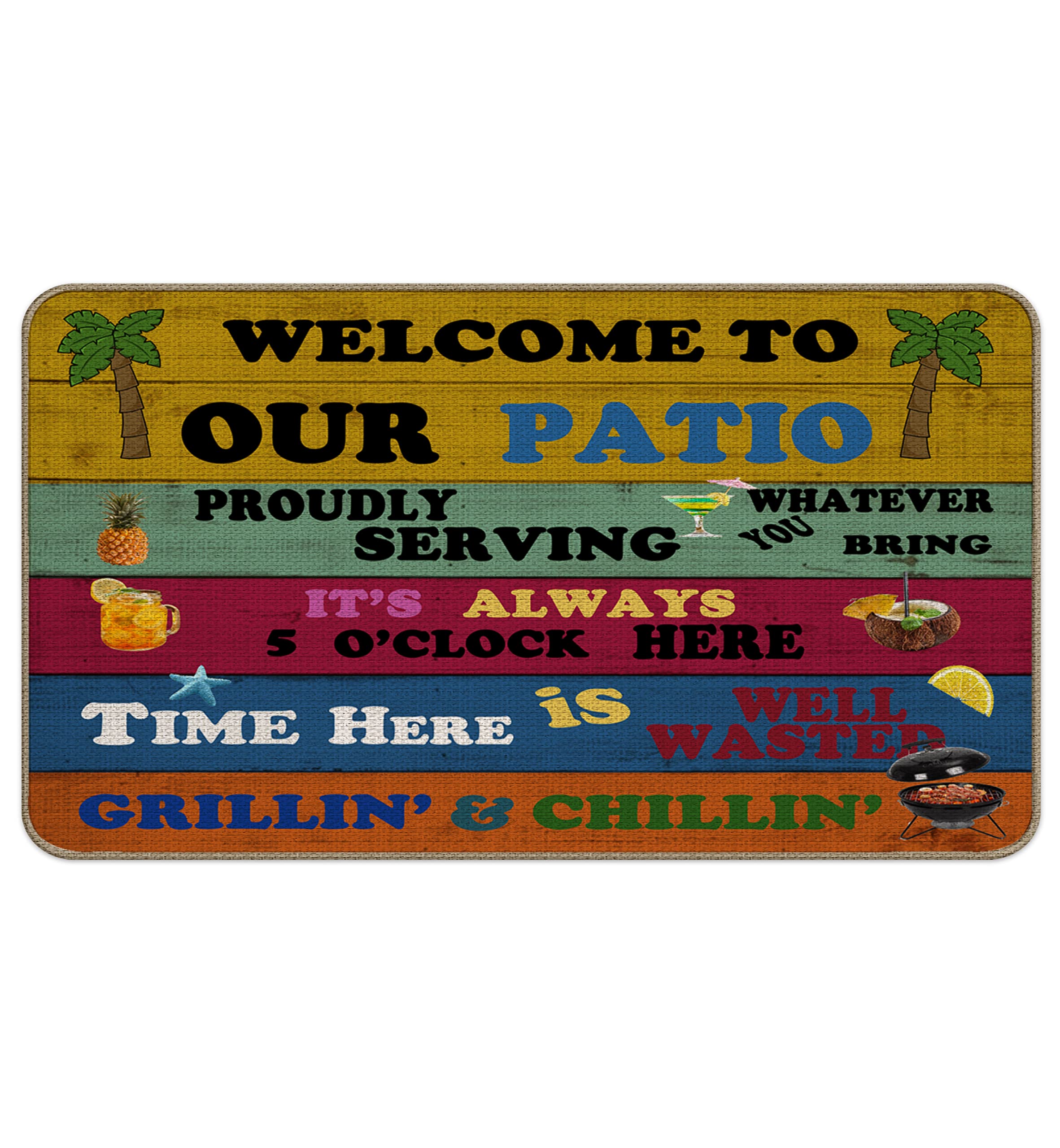 Bar & Grill Where Neighbor - Swimming Pool Backyard Bar Decor Doormat - Funny Gift for Summer Vibes, Friends Party Decorative Doormat 17 x 30 Inch for Home Entrance, Yard, Floor, Patio