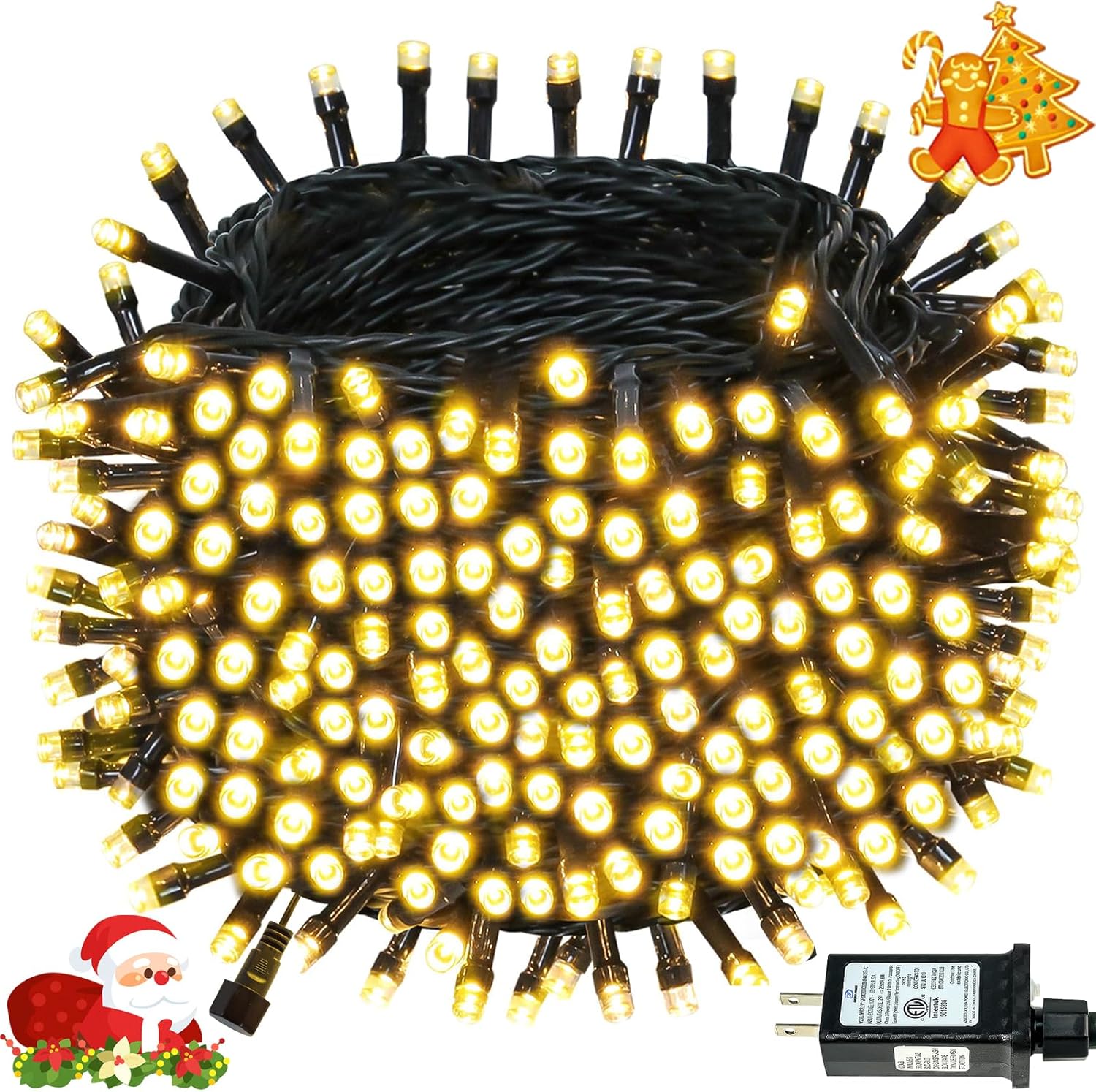 Connectable 300LED 99Ft 13Modes Christmas String Lights Outdoor Indoor | Extendable Green Wire Warm White Christmas Tree Lights with Timer | Twinkle Fairy Light Plug in for Xmas Tree(Warm White) Warm White 300 LED Connectable