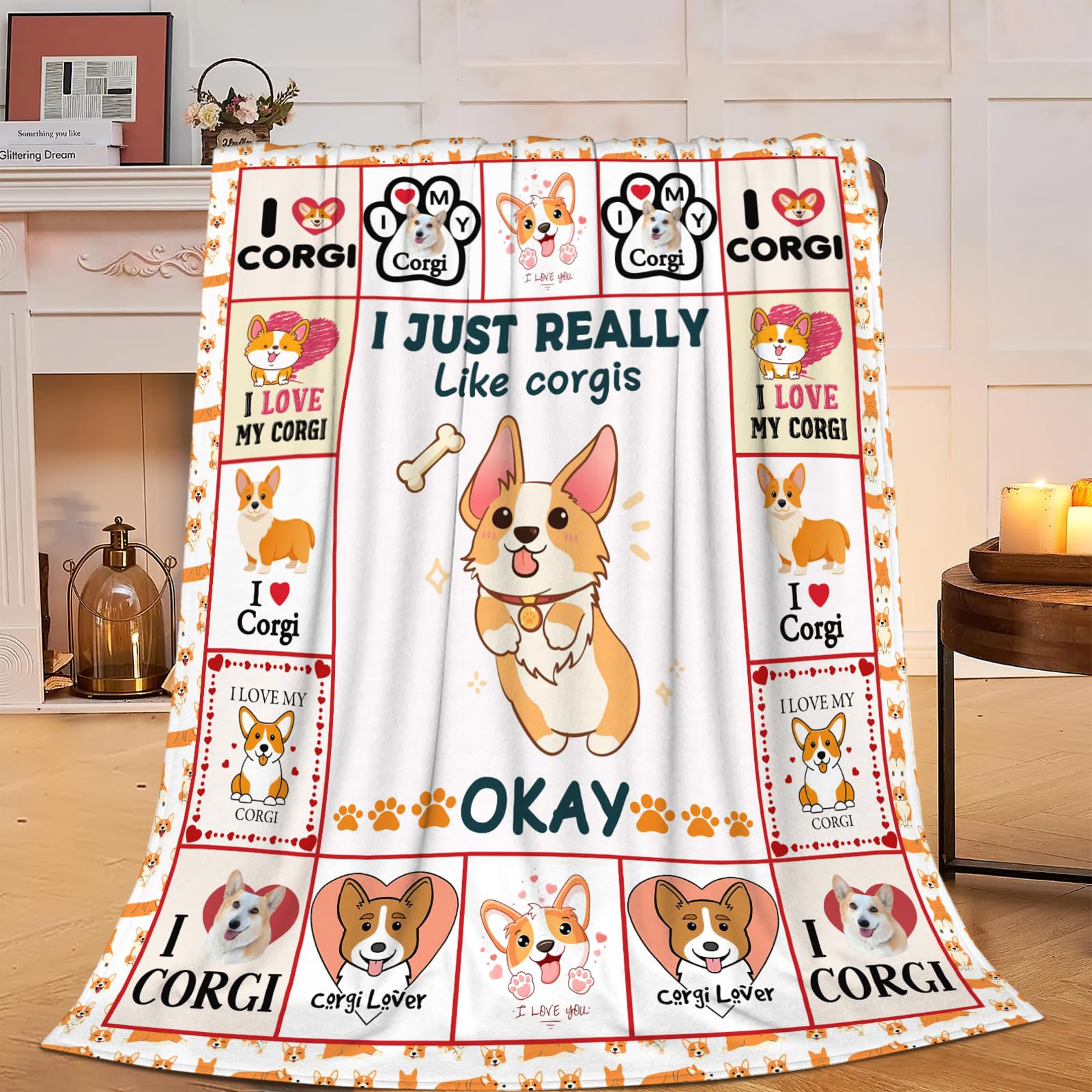 Corgi Dog Throw Blanket - Super Plush, Warm & Lightweight Fleece Flannel Gift for Corgi Lovers & Kids/Adults - 50"X40"
