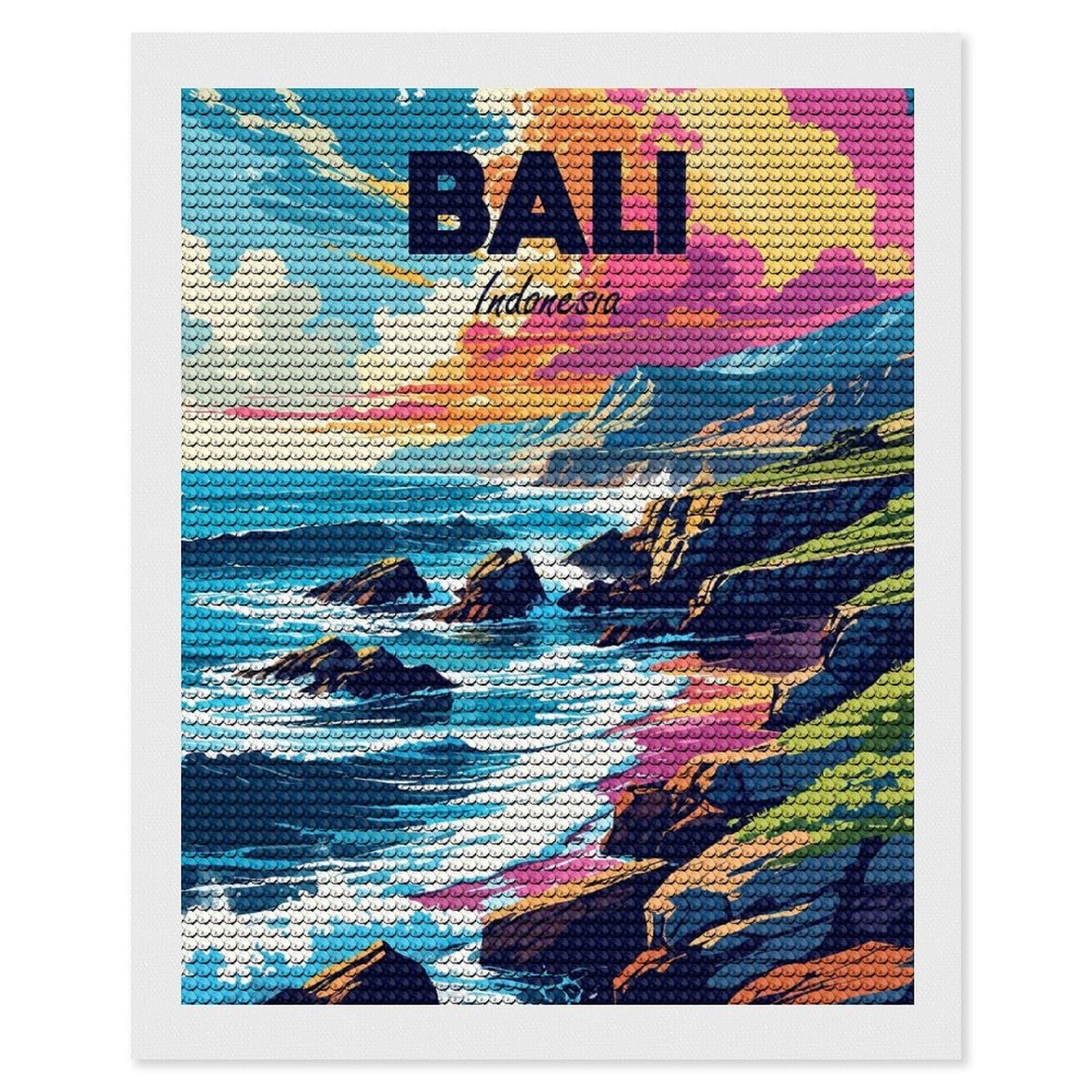 Junmoney Bali, Indonesia Travel (5) Round Drill Diamond Painting 16"x20", for Women, Relaxing DIY Hobby, Bedroom Decor, Christmas Gift, Adhesive Canvas