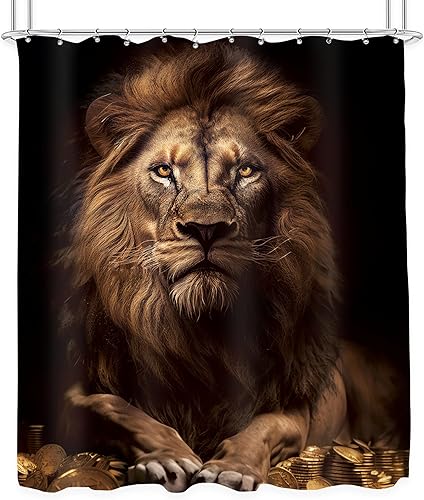 Miniatura 6 de KOMLLEX Cortina de ducha de león africano para decoración de baño, 60 pulgadas de ancho x 72 pulgadas de alto, cortina de ducha para hombre, monedas