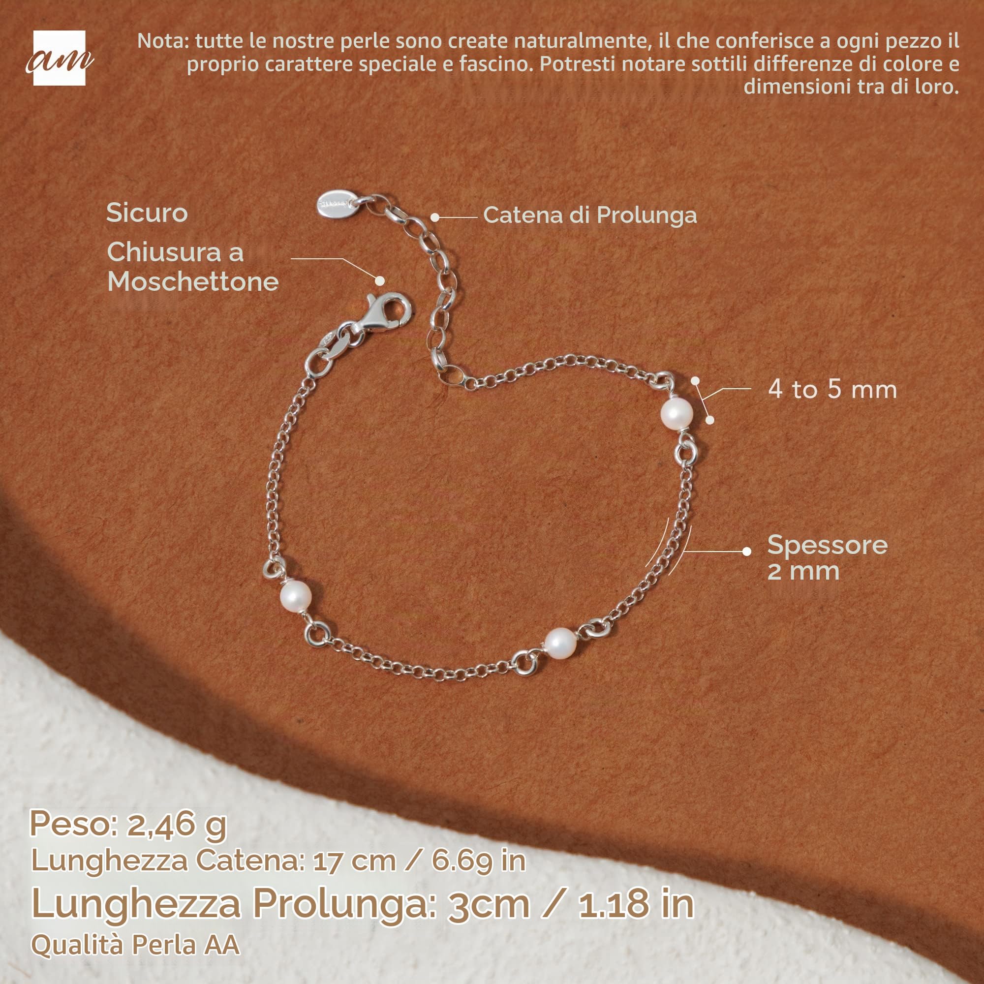 Amberta Bracciale con Perle per Donna in Argento Sterling 925