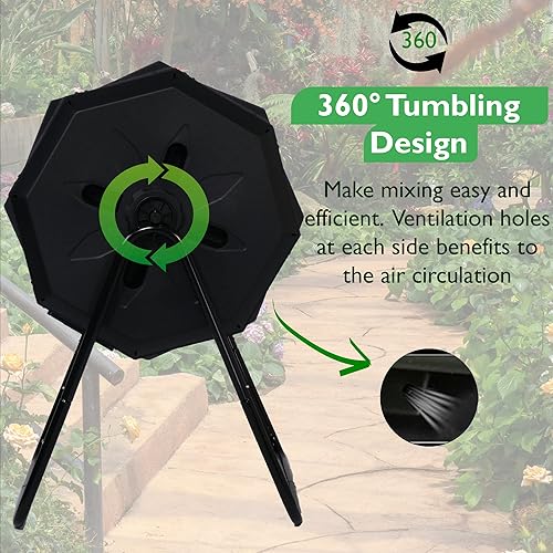 Miniatura 2 de TRY & DO Vaso de composta de doble cámara, contenedor de compostaje giratorio para exteriores, compostador de 42 galones con 2 puertas corredizas,