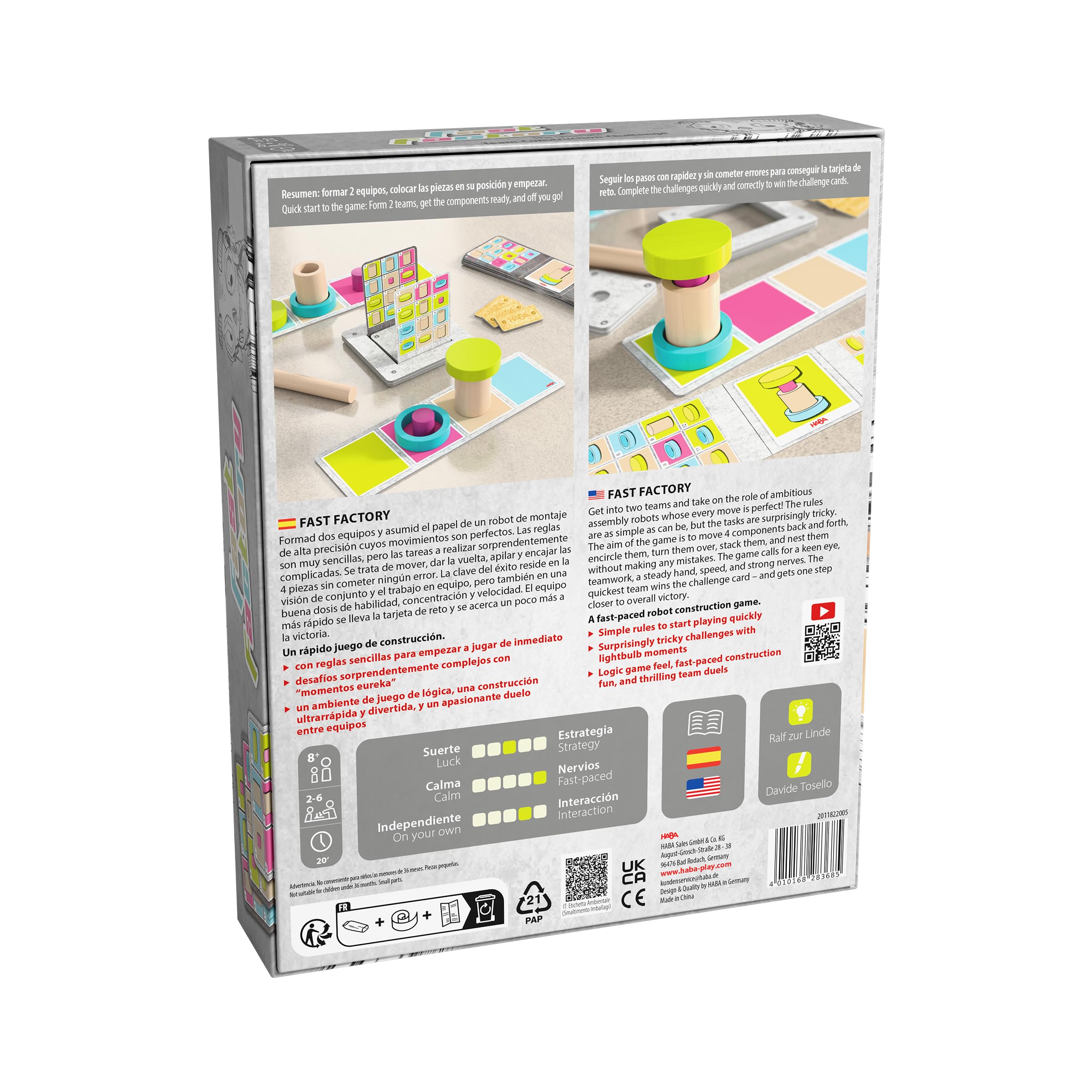 HABA 2011822005 - Fast Factory, Juego Familiar de Mesa de lógica constructiva. Más 8 años