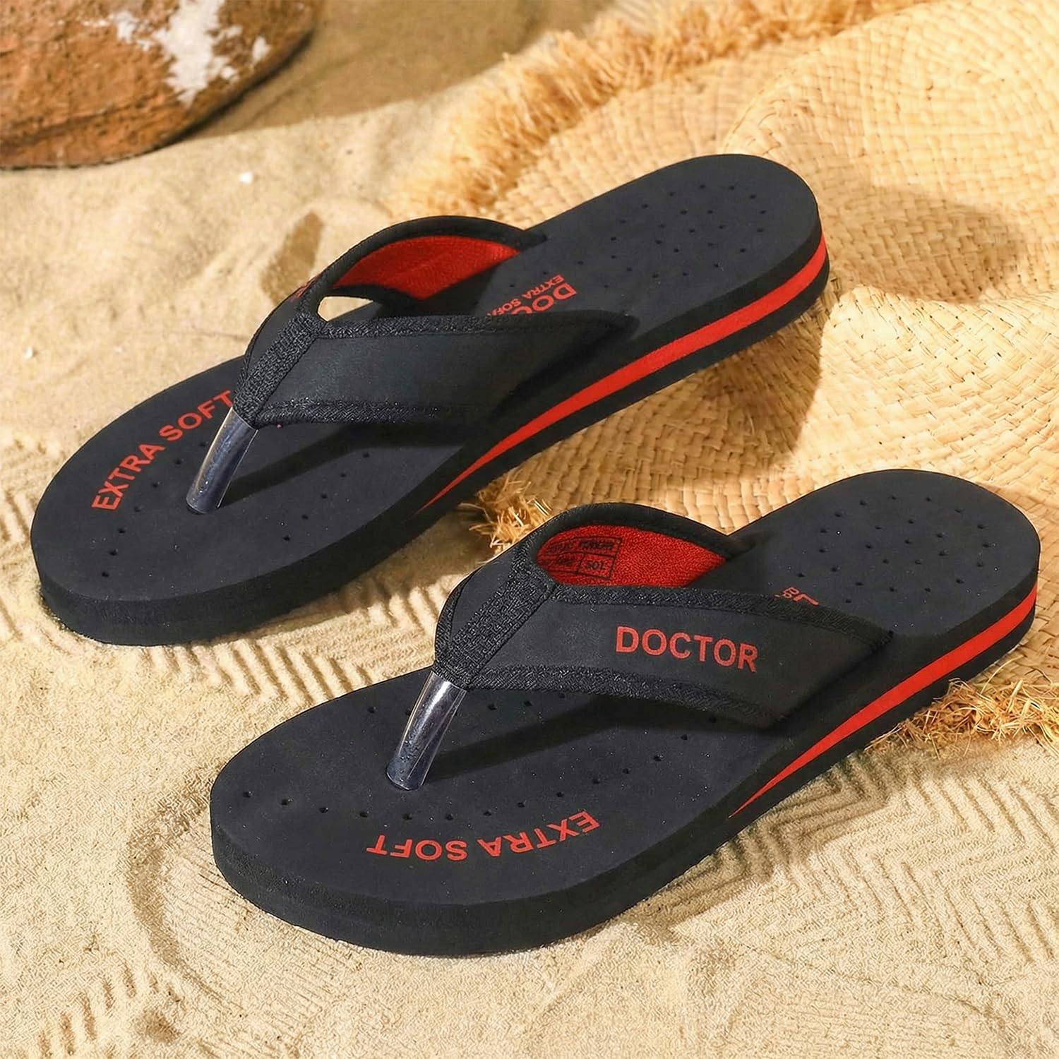 DOCTOR EXTRA SOFT Doctor Slippers for Women Orthopedic Diabetic Pregnancy Non Slip Lightweight Comfortable Flat Casual Stylish Dr Chappals and House Flip flops For Ladies and Girl’s D-22-Bk-Red-5 UK