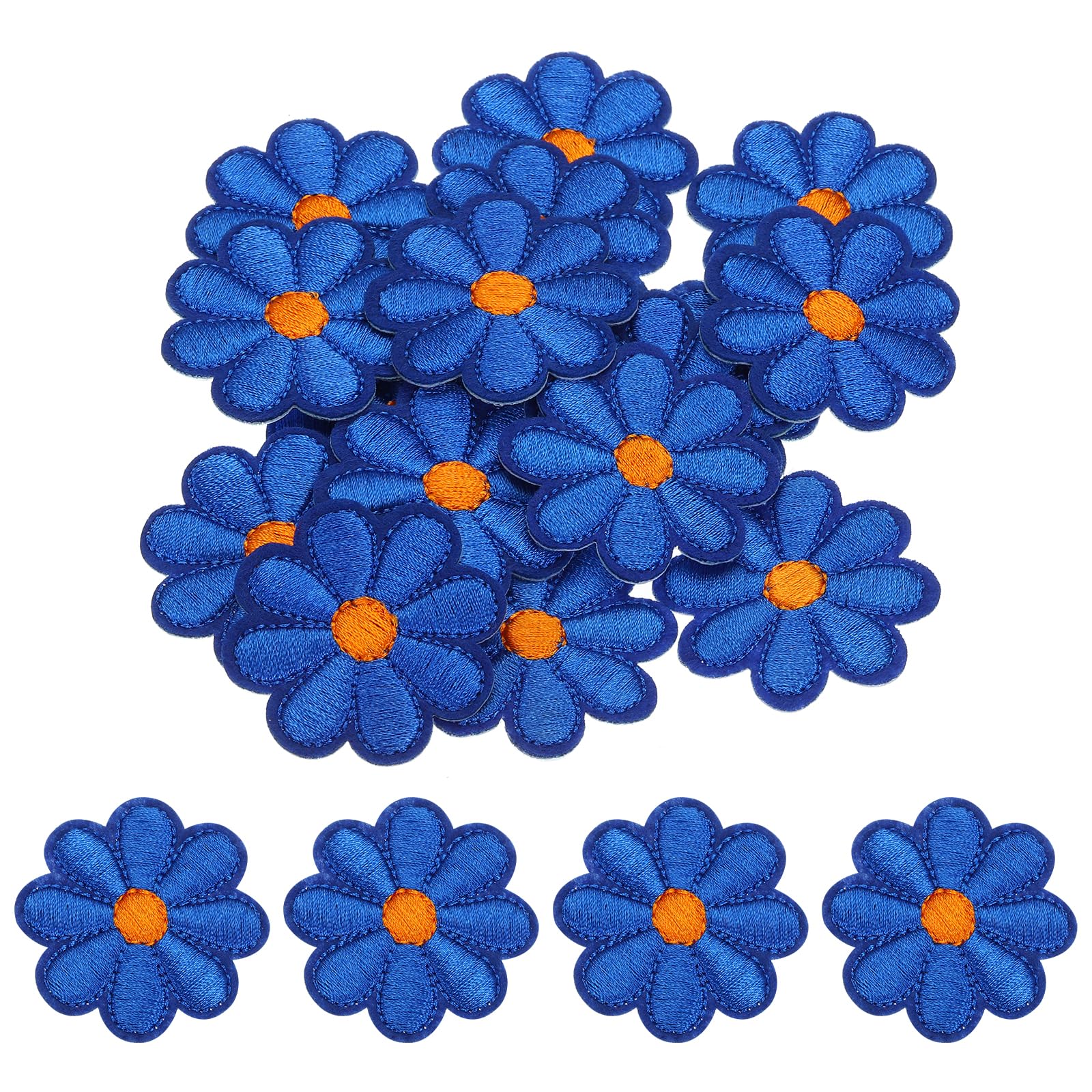 MECCANIXITY Parches bordados de flores para planchar o coser, parches de reparación de ropa, mochilas, zapatos, decoración, 90 x 90 mm, paquete de 15 (azul oscuro)