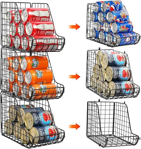 X-cosrack Organizador de latas apilable para despensa, paquete de 3, contenedores de almacenamiento de dispensador de pie, cesta de alambre de