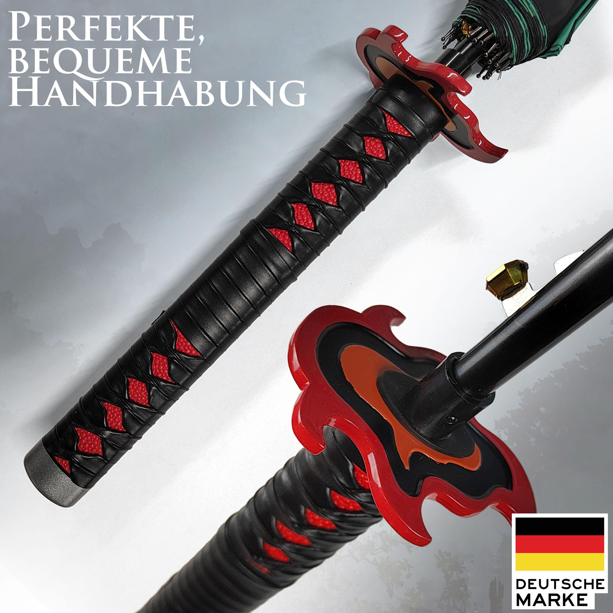 Swords and more Demon Slayer Regenschirm – Anime Cosplay Katana, Automatisches Öffnen, Schwert Regenschirme, Anime Cosplay Ninja Katana Sonnenschutz-Regenschirm