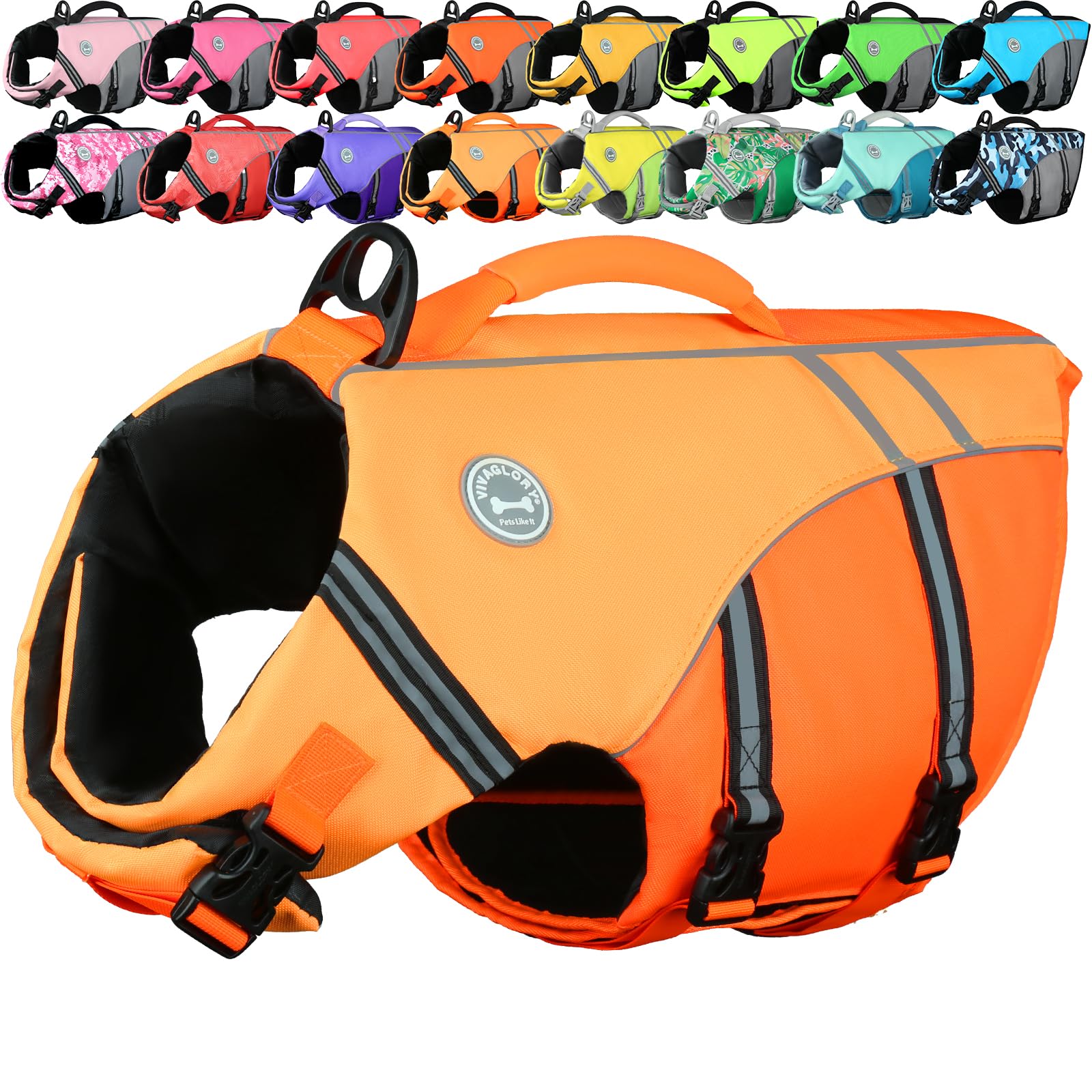 VIVAGLORY Sports Style Dog Life Vest, Dog Life Jacket for Swimming & Boating, Ripstop & Buoyancy for Puppy Doggy, Lifejacket with Handle, M, Dark