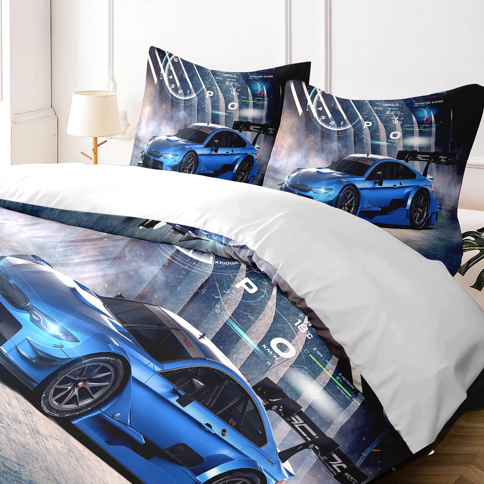 Yzehomijia Racing Duvet Cover Sets for Boys - 200x200 cm - Cool Extreme Sport Design in Soft Microfibre, with 2 Pillowcases.(P2×200) - Image 3