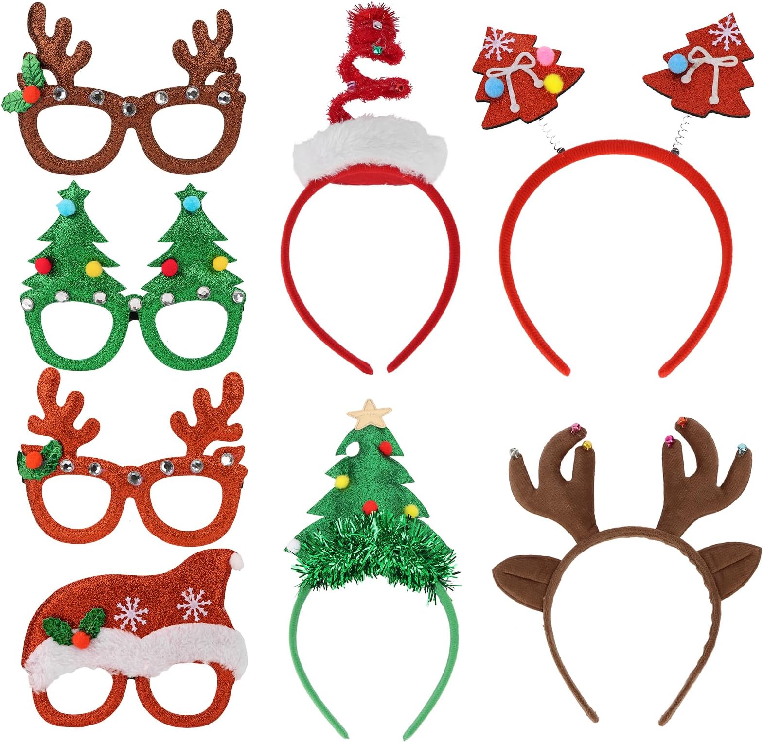 8 Packs Christmas Headbands and Xmas Glasses Frames Bundle Set Hairband Christmas Hair Accessories for Xmas Parties Party Favors for Women Men Adults