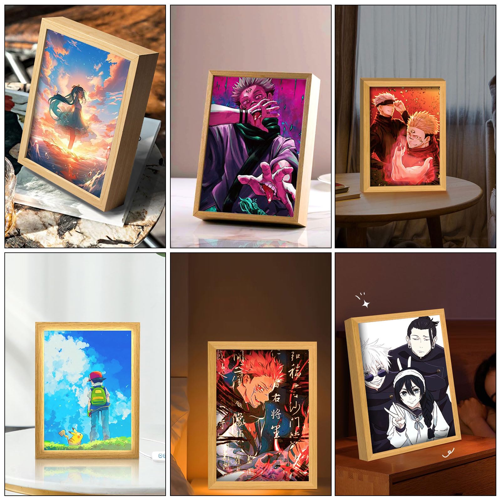 MeYuxg Cadre photo éclairé d'anime, cadre de peinture décorative créative, cadeau pour les fans d'anime, luminosité réglable, décoration artistique pour salon, chambre à coucher, chambre d'enfant, J