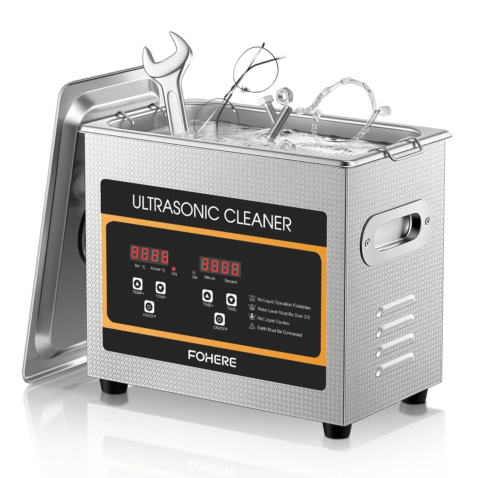FOHERE Ultraschallreiniger Maschine, Professioneller digitaler Labor-Ultraschall-Teilereiniger mit Heizungstimer, für Schmuckaufbereitung, Autoteile (Ventile/Getriebe), Waffenteile (3.2L)