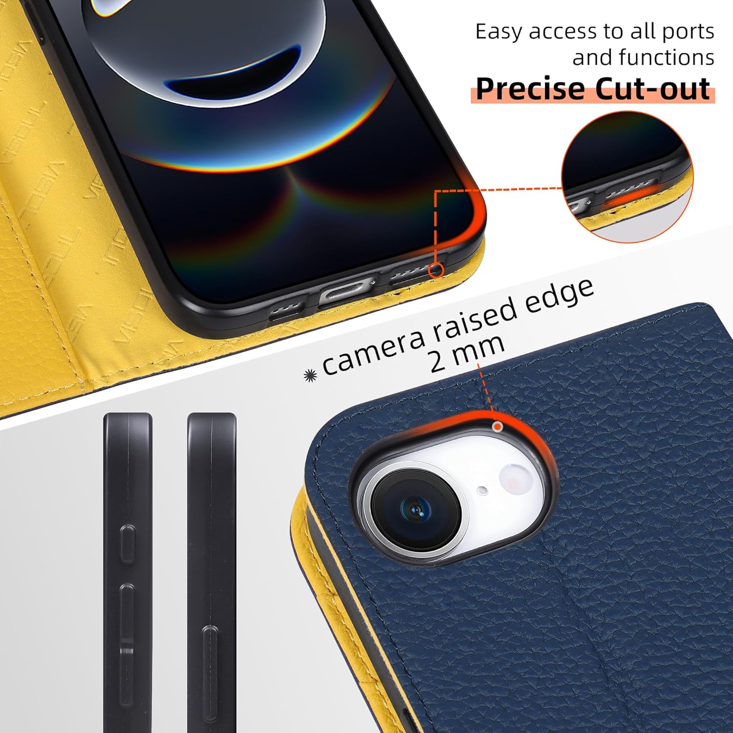 VISOUL Wallet Case for iPhone 17e/16e, Pebbled Leather Flip Folio Case with 3 Card Holders Kickstand [Shockproof TPU Inner Shell] Phone Cover for iPhone 17e 2026/16e 2025 6.1"-Blue+Yellow