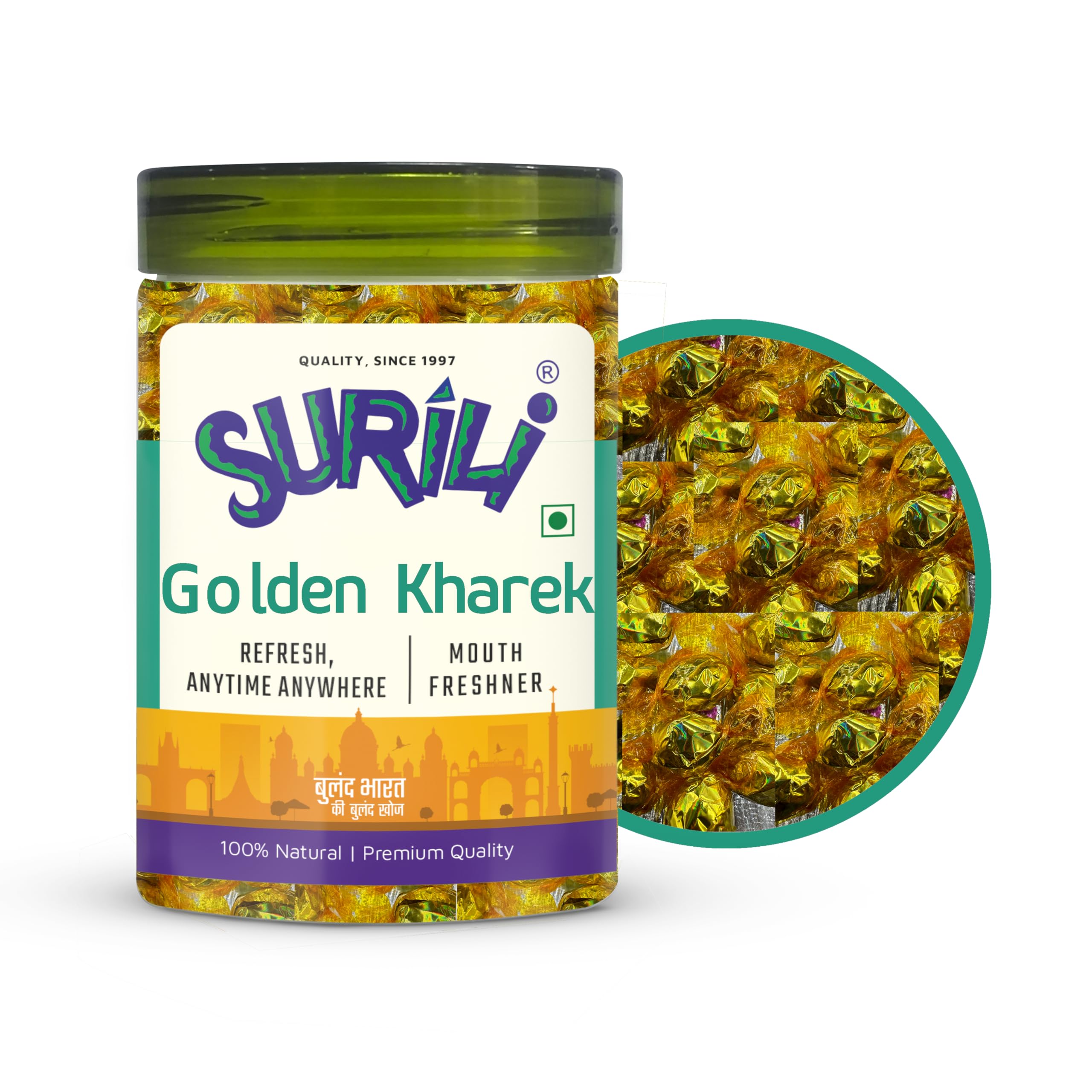 SURILI Golden Kharek After Meal Mouth Freshener Candy Tin Jar (Pack 180 gram) (B0CZTW65XG) Amazon Price History, Amazon Price Tracker