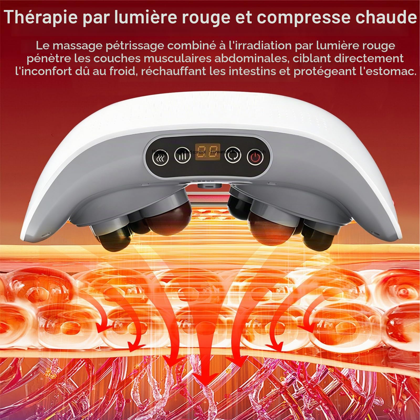 Masseur Abdominal, Masseur Rechargeable de 2000 mAh avec Deux Disques et Têtes de Massage en Pierre Bian Appareil de Massage Abdominal avec 3 Niveaux D'intensité pour Abdomen Taille Hanches et Jambes