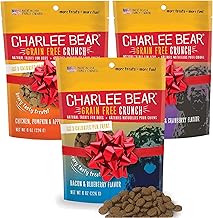 Charlee Bear Dogs Training Treat and Snack, Crunchy Low Calorie Grain Free Dog Treats, Made in USA, Best for Small and Medium Breeds, Great for Puppy Training Treats, 3 Flavor Variety Pack, 8oz Each