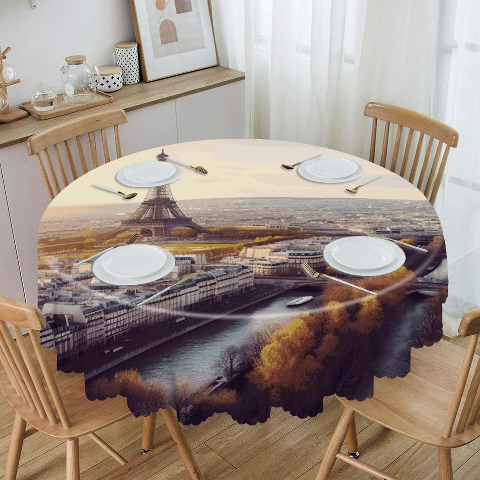 VstaDank - Aerial View of Paris Round Tablecloth 60 Inch Easy Clean Round Thick Decorative Polyester Tablecloth for Dining Kitchen Party Farmhouse Outdoor