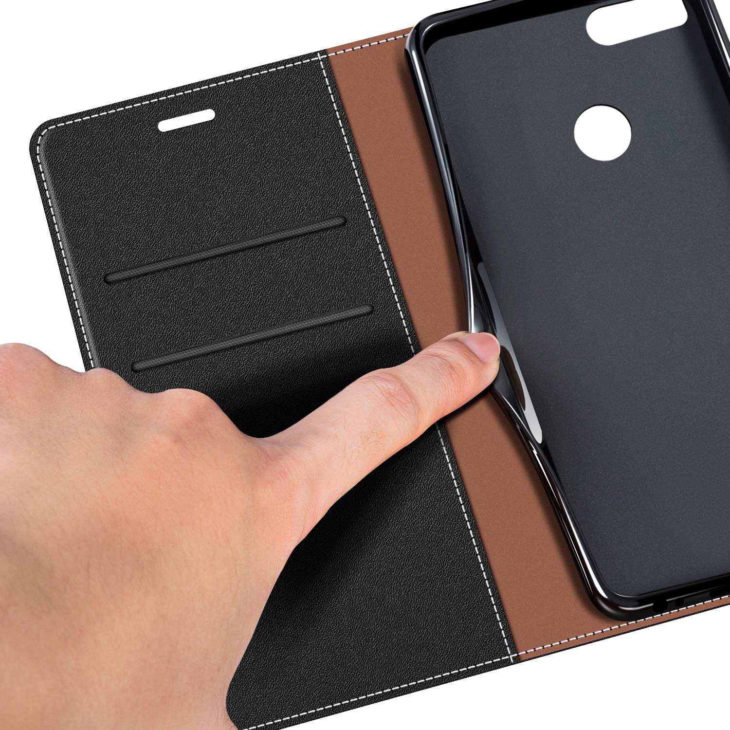 Custodia A Portafoglio In Ecopelle Nera Per Xiaomi Mi A1 E Mi 6X - Con Tasche E Protezione 360°