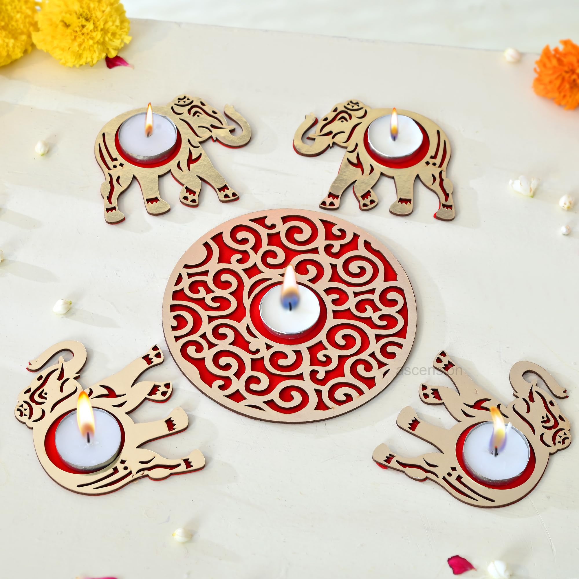 Peacock Tealight Candle Holder Set - Diwali Decor -11