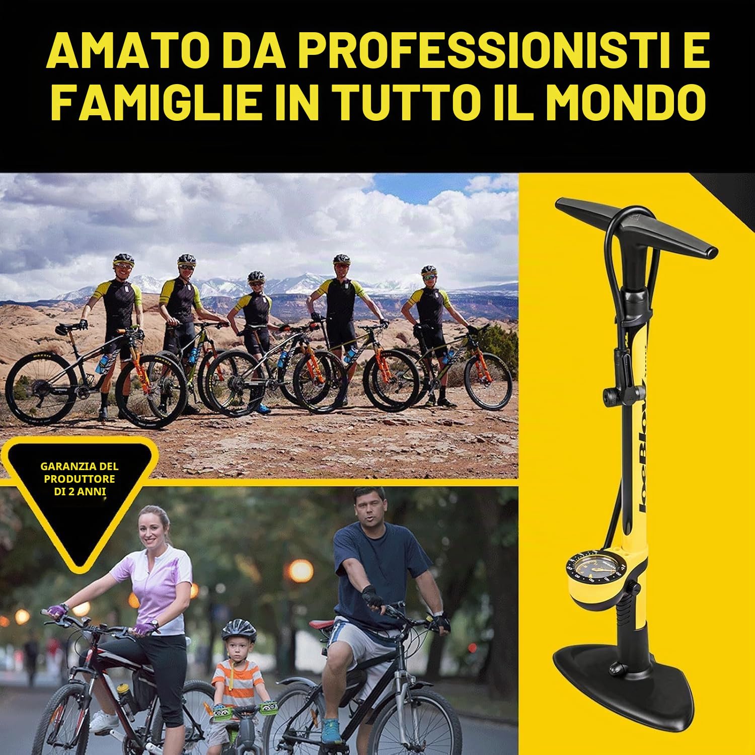 Joe Blow Sport III Pompa da Pavimento Alta Pressione Imballaggio Frustrazione Giallo, 73,9 x 24,9 x 18,5 cm - 1