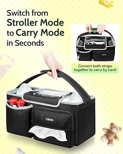 Miniatura 5 de YOREPEK Organizador de cochecito espacioso para UPPAbaby VistaMinuCruz, organizador ajustable con 2 portavasos aislados, bolsa de cochecito fácil de