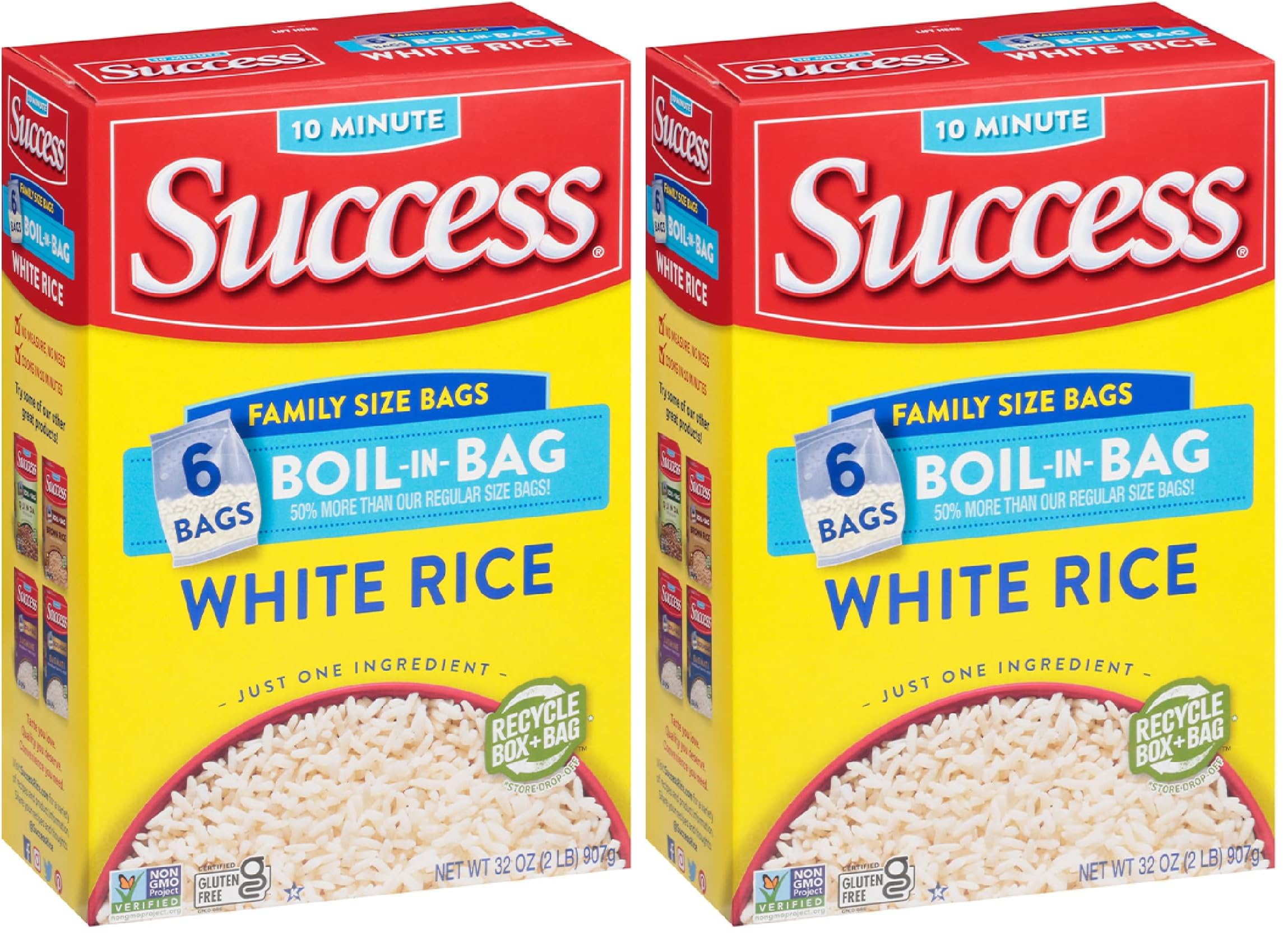SUCCESSBoil-in-Bag Rice, White Rice, Quick and Easy Rice Meals, 32-Ounce Box (Pack of 2)