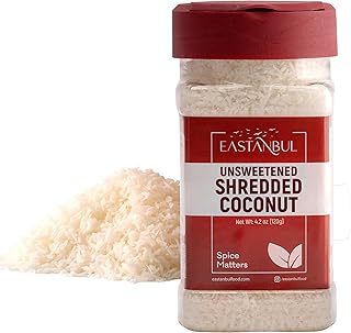 Eastanbul Shredded Coconut, 4.2oz, Unsweetened Coconut Flakes, 100% Natural Shreds, Finely Shredded, Desiccated, Vegan, Gluten Free, Non-GMO, No Sugar Added