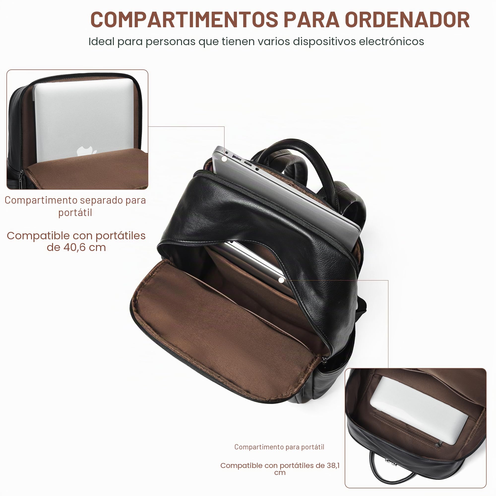 Shrrie Mochila para laptop para mujer de 16 pulgadas, mochila de viaje de cuero vegano, mochila de trabajo, negocios, mochila para portátil, profesora, universidad, mochila casual