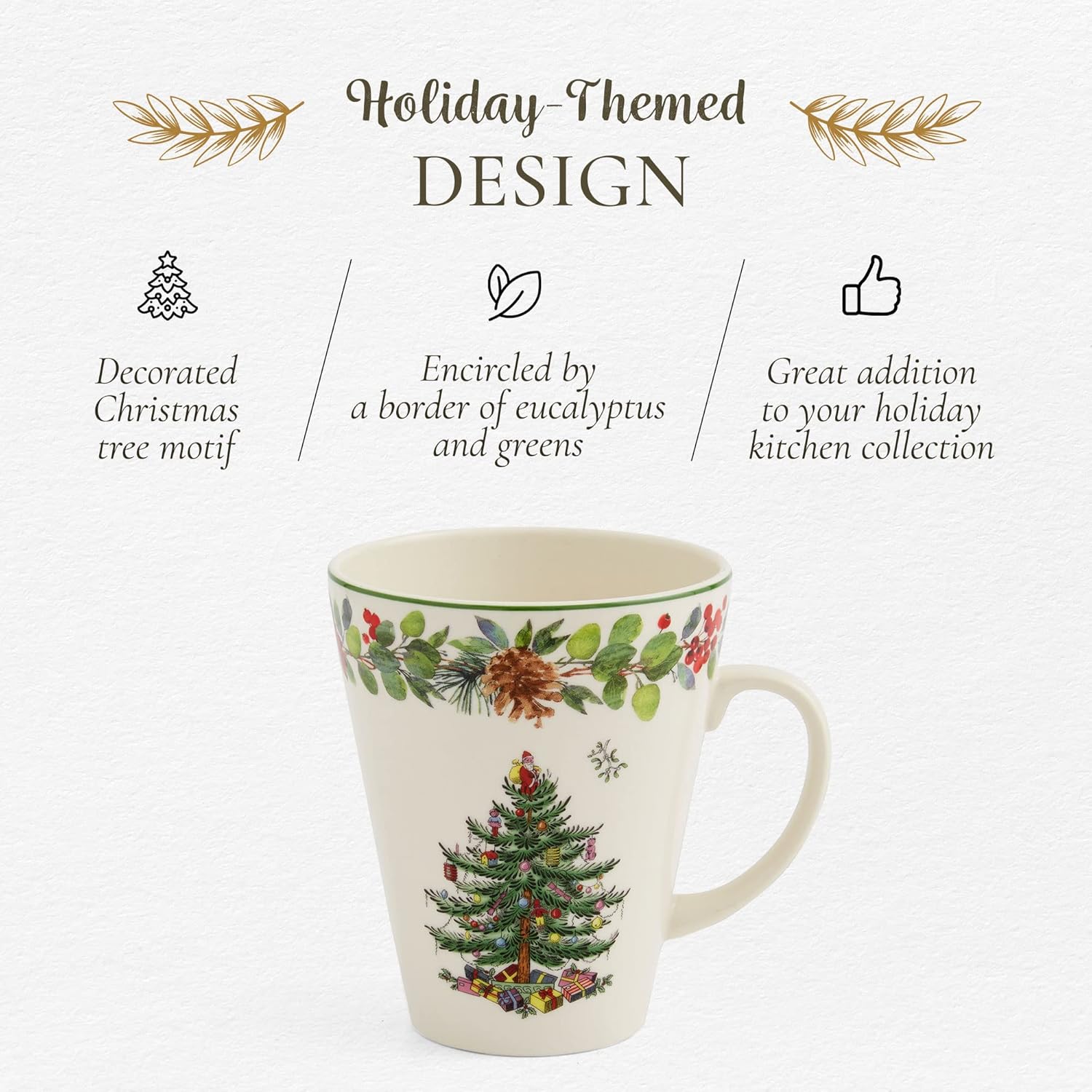 Spode Christmas Tree Mandarin Mug| Measures 14-Ounces| 2022 Annual Mandarin Mug| Holiday Coffee Mugs| Cup for Tea, Hot Cocoa, and Coffee| Dishwasher and Microwave Safe