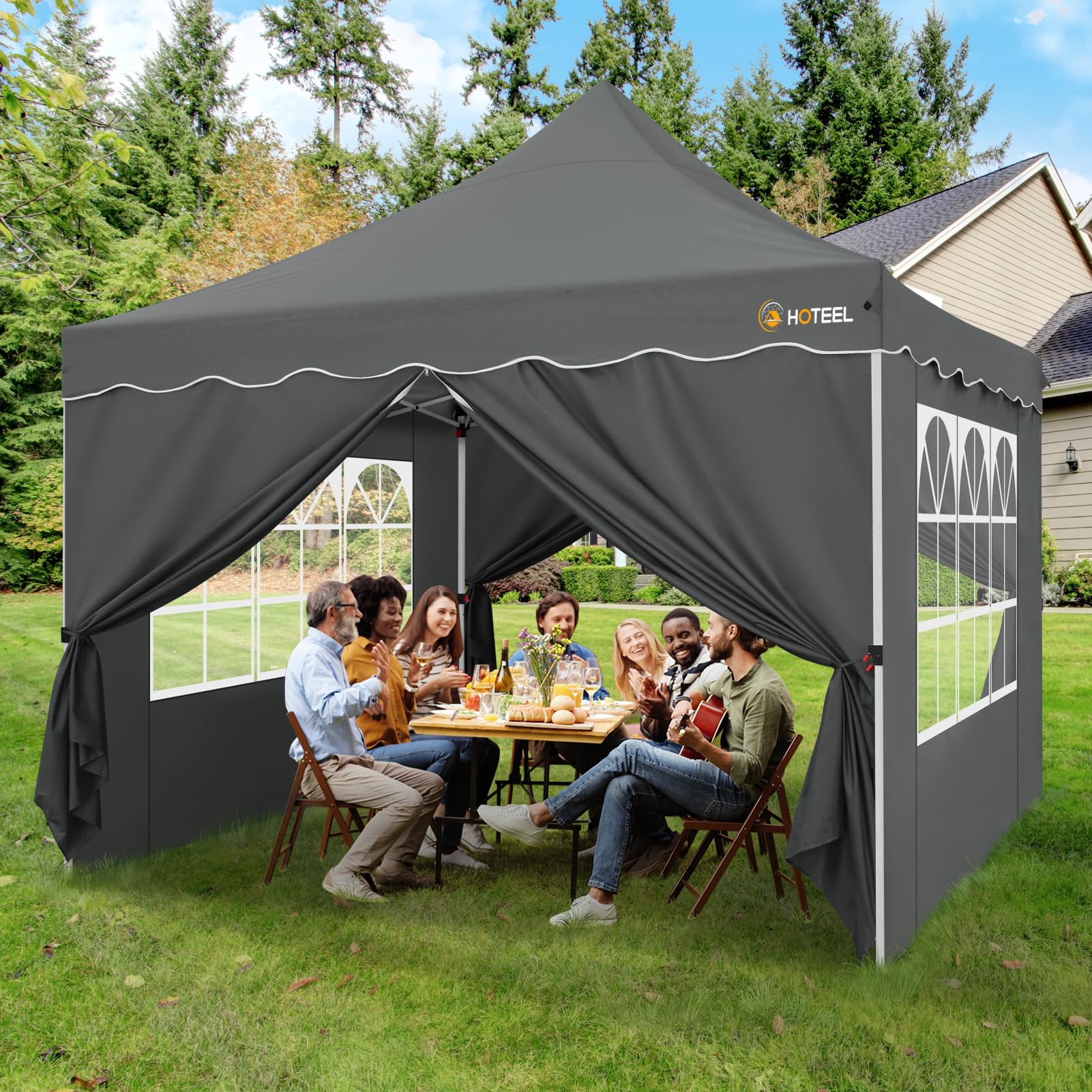 HOTEEL Tonnelle Pliante 3x3 Imperméable avec 4 Parois Latérales, Installation Facile Barnum Pliant 3x3 Portable Tonnelle de Jardin Exterieur avec 4 Sacs de Sable pour Fête, Festival, Marché, Gris