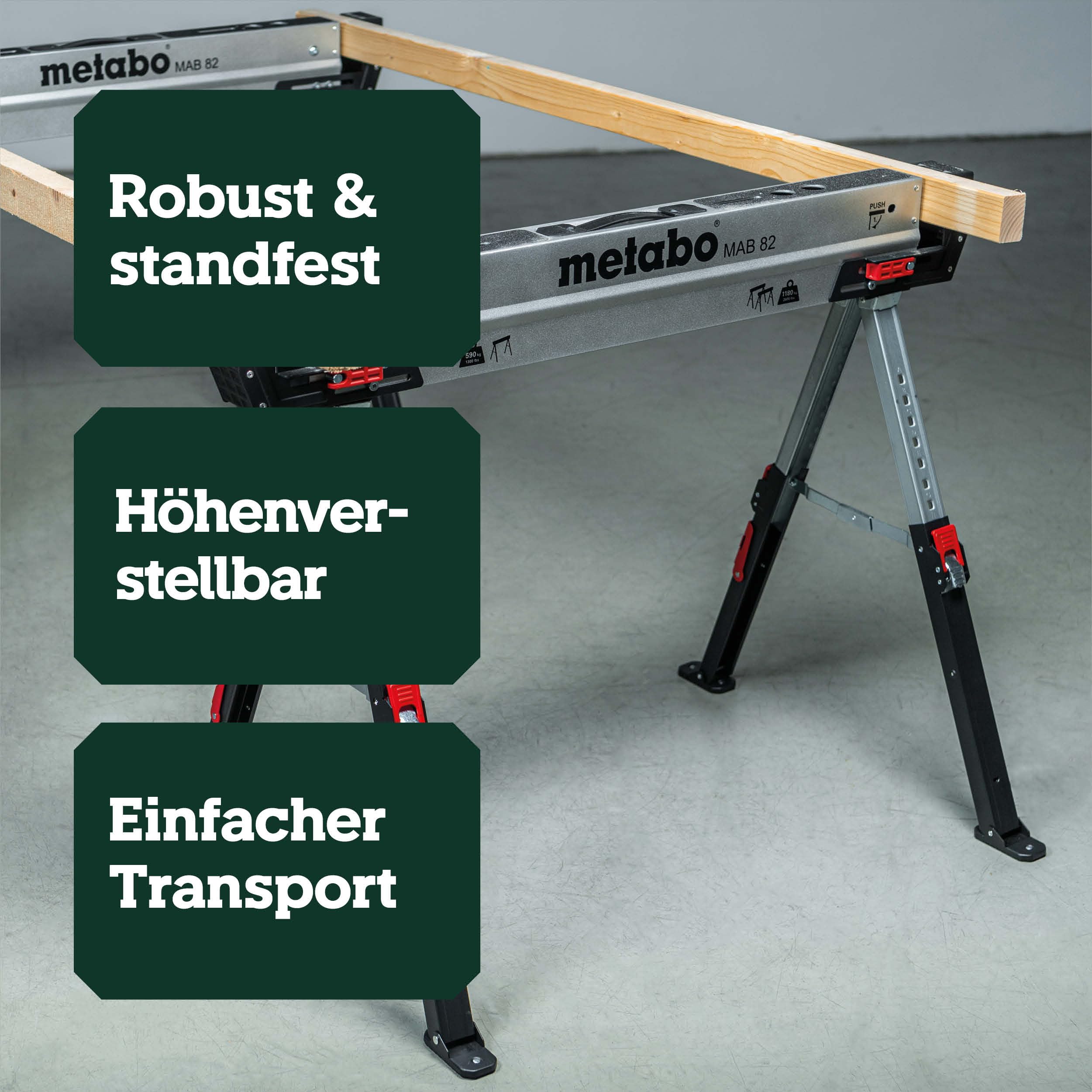 metabo MAB 82-2 Arbeitsbock-Set, Unterstellböcke höhenverstellbar, Stahl